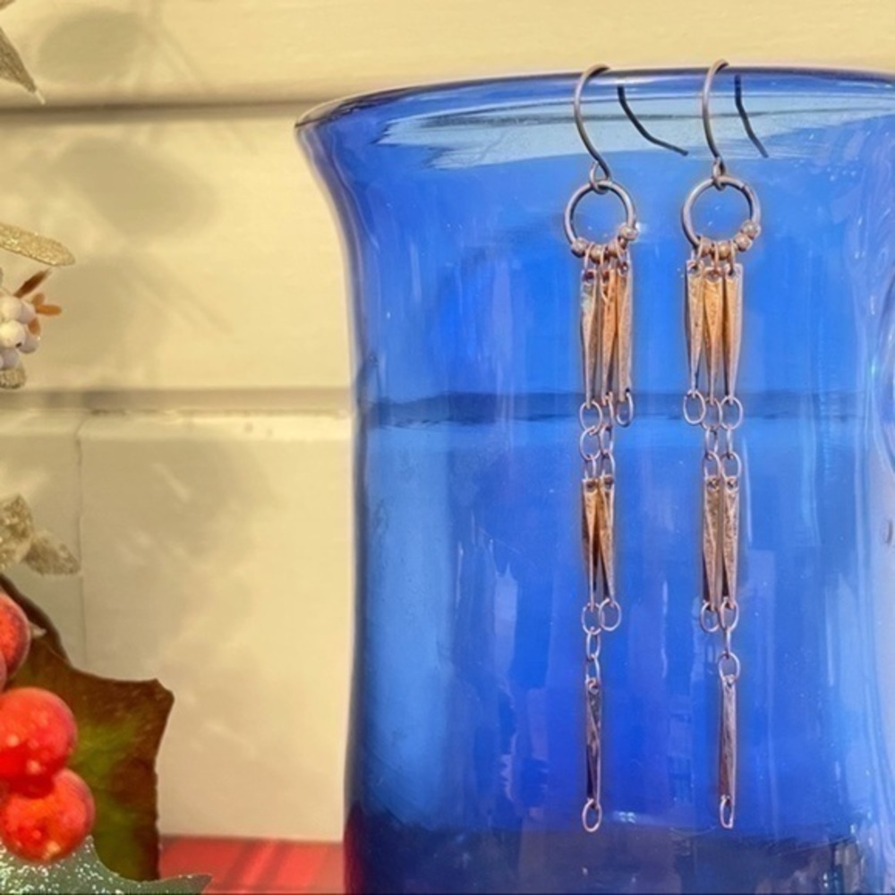 2/$29 3-Tier Layered Copper Chain Link Long Dangle Earrings 3” Boho